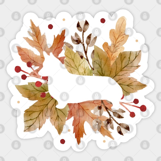 Corgi Silhouette - Autumn Leaves Sticker by MaplewoodMerch